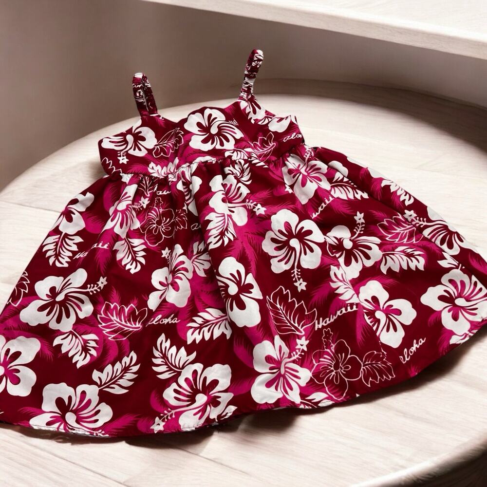 Vintage Girl's Paradise Aloha Pink & White Hawaiian Floral Hibiscus Dress Size 6